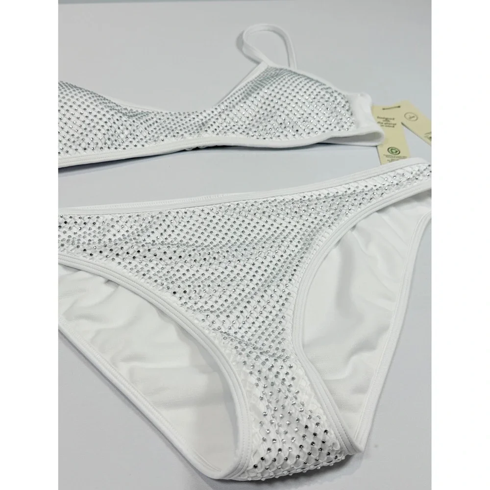 No Boundaries White Rhinestone Mesh Bikini‎ Set Large 12-14 NWT NB17HQ023771